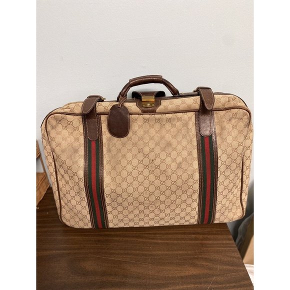 GUCCI Suitcase Luggage Monogram Logo Sherry Line  Leather Vintage DISTRESS READ - Picture 1 of 16